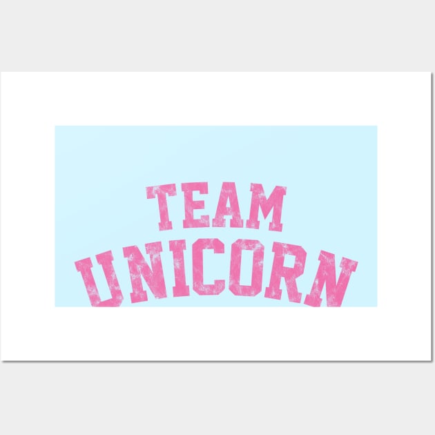 Team Unicorn in Distressed Pink Athletic Text Wall Art by bumblefuzzies